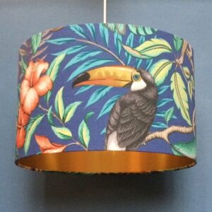 Blue Toucan Bird lampshade with gold lining